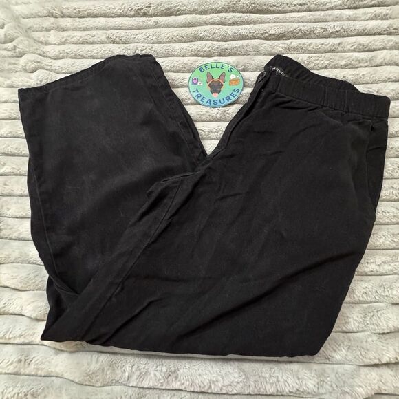 Eileen Fisher Small Black Crop Wide Legs Pants Pockets Tencel Lyocell Super Soft - Picture 1 of 10